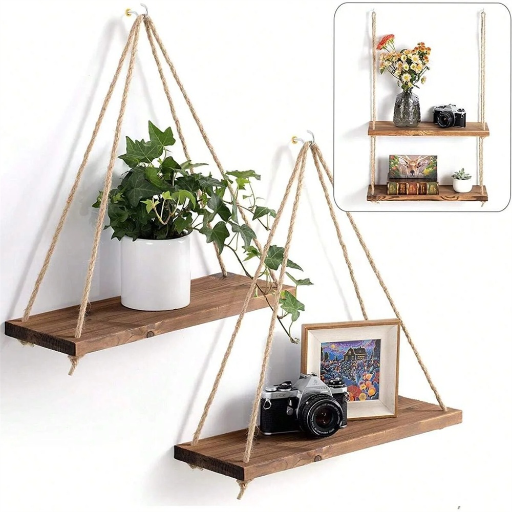 Smart Home Decor - 1pc Wood Hanging Shelve Swing Hanging