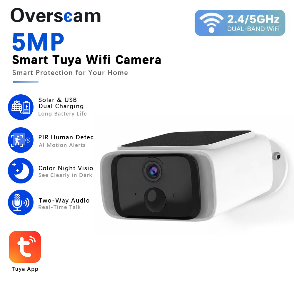 Smart Home Outdoor Camera - Tuya 5MP Solar Security Camera Wireless